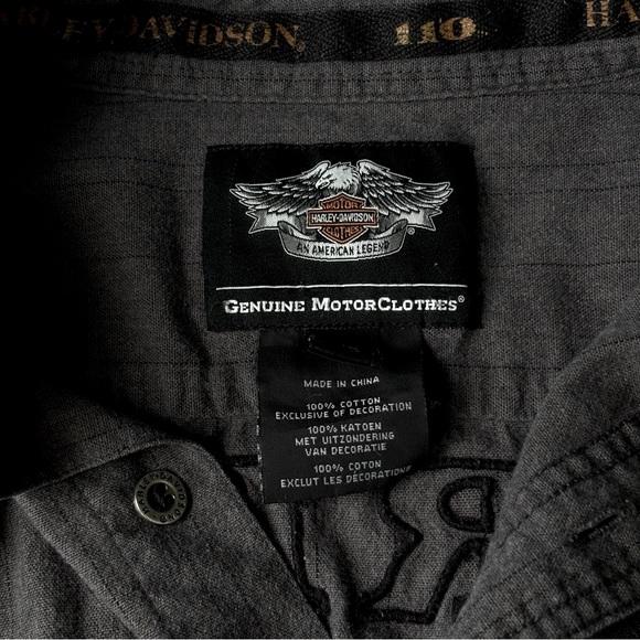 Harley-Davidson Charcoal Gray 110 Anniversary Embroidered Button-Up Shirt - Picture 7 of 11